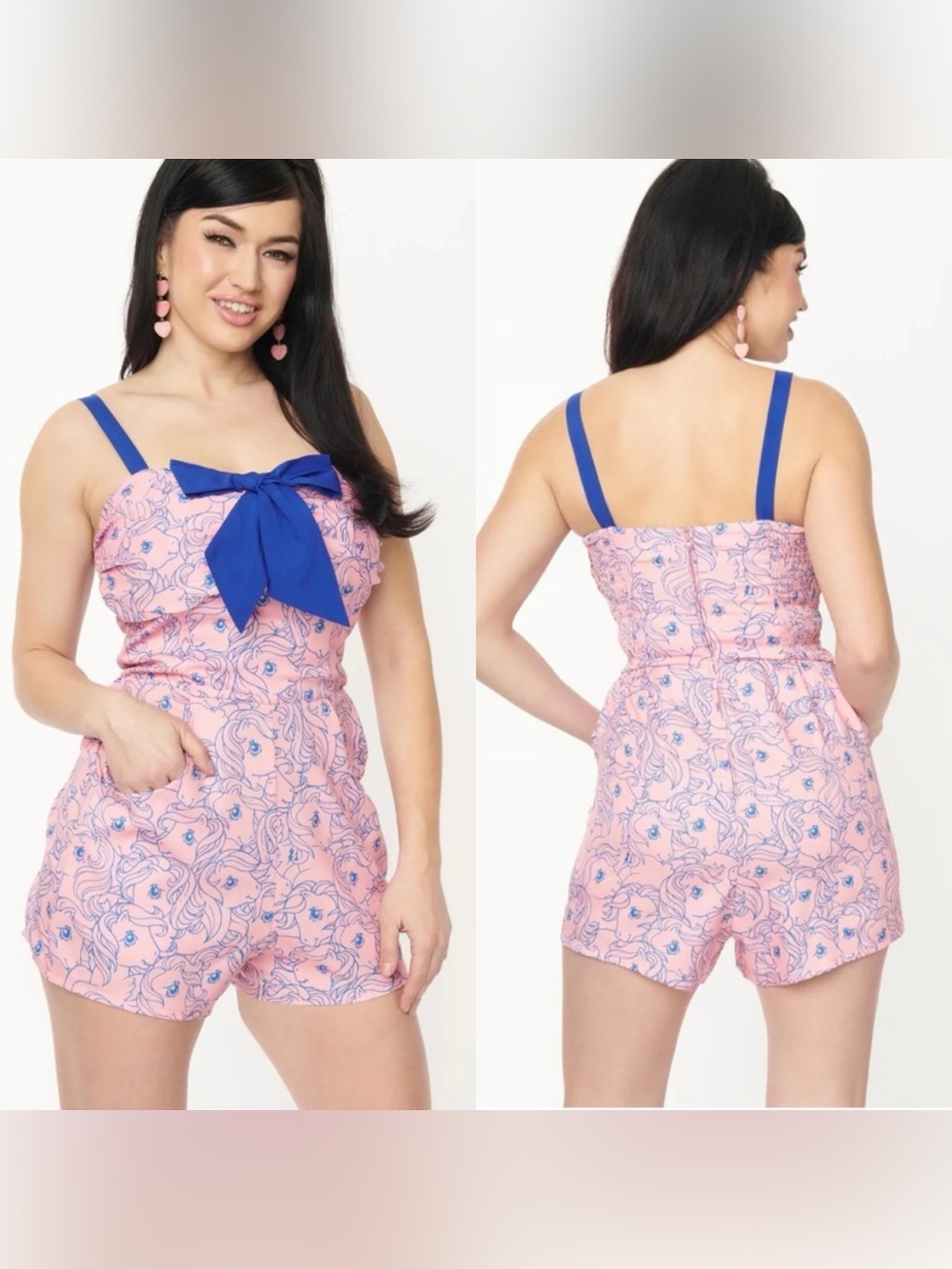 NWOT My Little Pony x Unique Vintage Pink & Blue Pony Print Rae Romper 3X